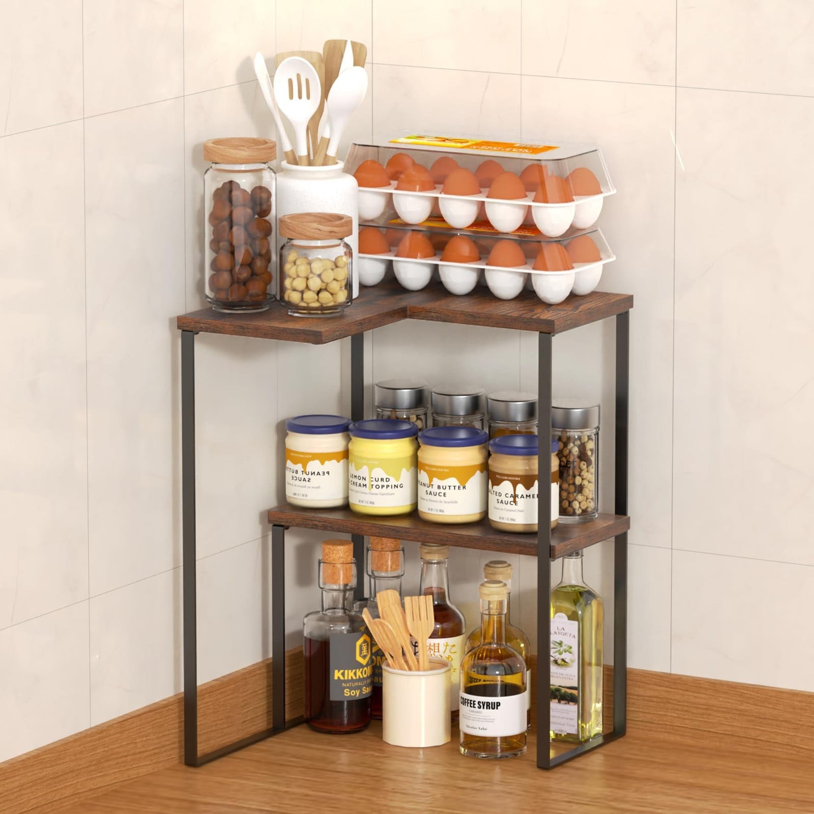 Merkloze Staande Keuken Organizer met Hoekplank