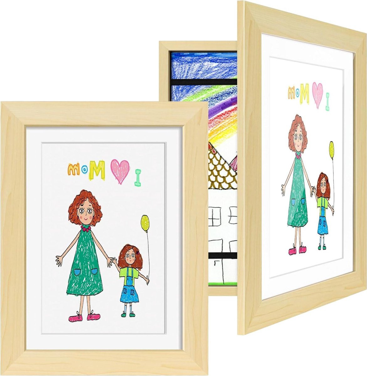Fotolijst Kinderkunst Houtkleur - Kunstdisplay Frame met Frontale Opening - A4 Formaat