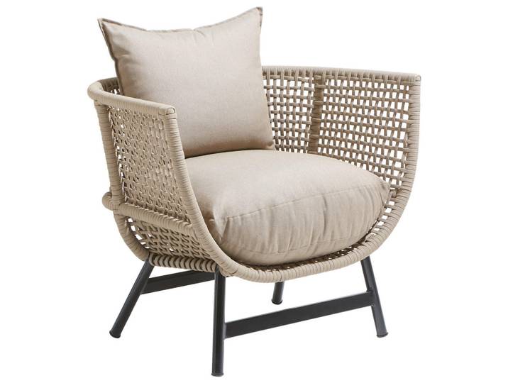Jan Kurtz Loungesessel, Schwarz, Taupe, Kunststoff, Rundrohr, 90x75x70 cm, Stoffauswahl, Loungemöbel, Loungesessel
