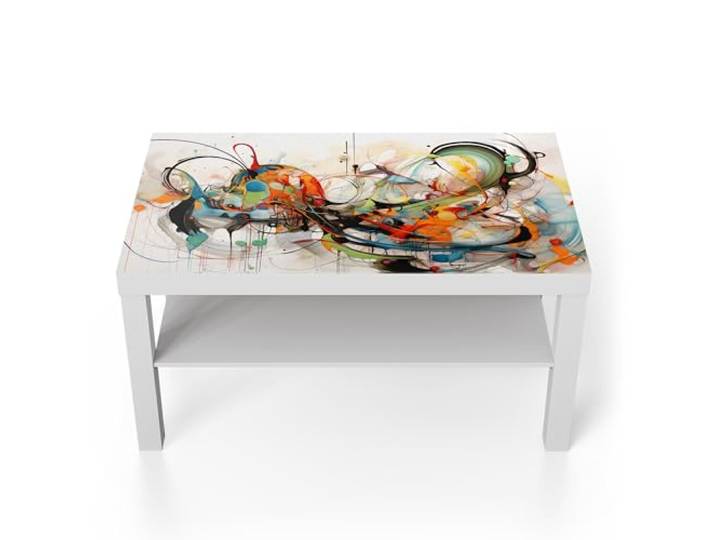 DEQORI Glastisch weiß groß 90x50 cm Motiv Farbvolle Wirbel ausgefallener Beistelltisch aus Glas Hochglanz Couchtisch fürs Wohnzimmer moderner Couch Tisch mit Design