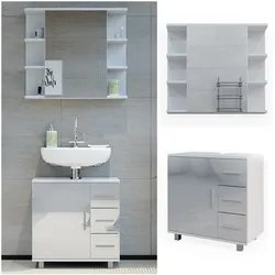 Vicco Badmöbelset Ilias Weiß Hochglanz modern Badezimmer Schrank Badschrank Waschtischunterschrank Spiegelschrank Schranktür Schrankschublade Aufbewahrung
