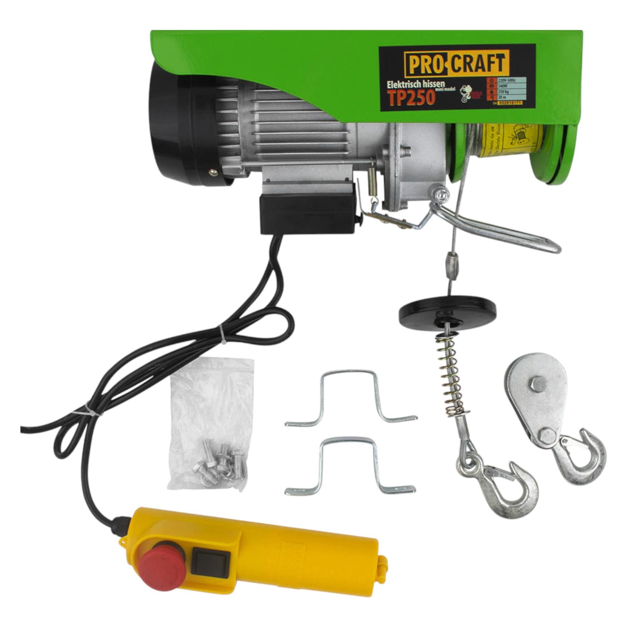 Procraft TP250 elektrische Seilwinde Seilzug 510 W 6 mm Tragfähigkeit ohne/mit Umlenkrolle 125/250 (65684740)