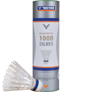 VICTOR Badminton-Bälle Nylon Shuttle 1000 Silver, Trainingsball, mittel, weiß, 6 Stück