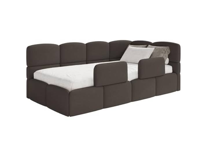 Selsey Jugendbett 120x200cm Braun Chenille Stoff mit Stauraum und Lattenrost, Polsterbett mit Bettkasten, Kinderbett mit 2 Schutzbarrieren, Jugendbett rechtsseitig mit gepolstertem Eckkopfteil