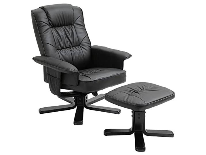 IDIMEX Relaxsessel Charly mit Hocker, schöner Drehsessel mit Lederimitat in schwarz, praktischer Polstersessel mit Seitentasche