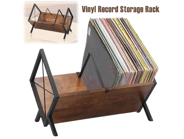 Support de rangement pour disques vinyles, support de rangement de bureau en bois et métal avec séparateur réglable, support décoratif pour disques vinyles, support d'album