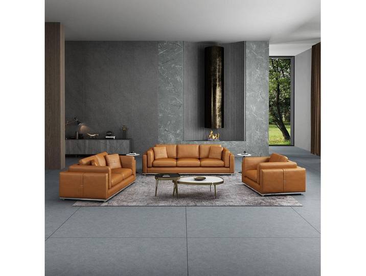 JVmoebel Polstergarnitur Braune Polstersofa-Gruppe aus Leder für modernes Wohnen, (Set, 3-tlg), Made in Europa