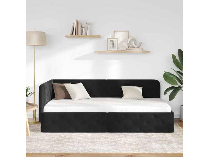Structure de lit 90x190cm VIDAXL CHIC Cadre de lit chambre d'angle avec tête de lit Noir Velours L6477