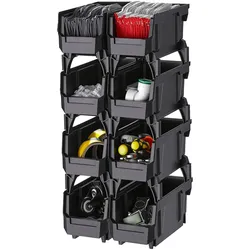 VEVOR Stapelboxen, 276x140x130 mm (8er-Pack), Sichtlagerboxen, Lagerboxen, Sichtlagerkasten zum Organisieren & Aufbewahren von Kleinteilen, Bürobedarf & anderem Zubehör, Schwarz