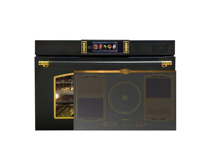 Kaiser Küchengeräte Backofen-Set Herd Set Autark Retro Backofen XXL Dampfbackofen 133 L, TFT FullTouch Display, 37 Programmen: 100 % Dampfgaren, Sous-Vide, Gären, Heißluft PLUS+ Induktionskochfeld 90 cm, FREE Zone, Autark, Scratch-Guard EH 9361 AD+KCT 9196 IEm.., mit 1-fach-Teleskopauszug, Hydrolyse – Dampfreinigung