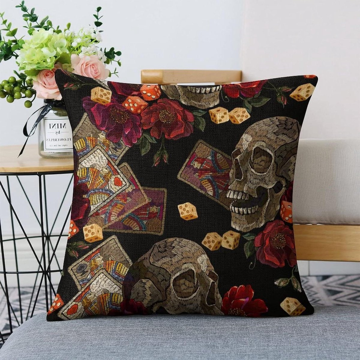 Dubbelzijdig bedrukte vierkante kussensloop met rozenkaarten voor decoratie - 45 x 45 cm