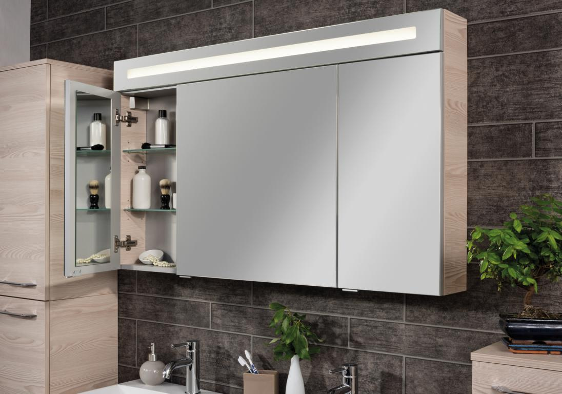 FACKELMANNGMBH CL120 Spiegelschrank 3 Türen Alaska-Esche, LED,120x71x16 cm 16889750