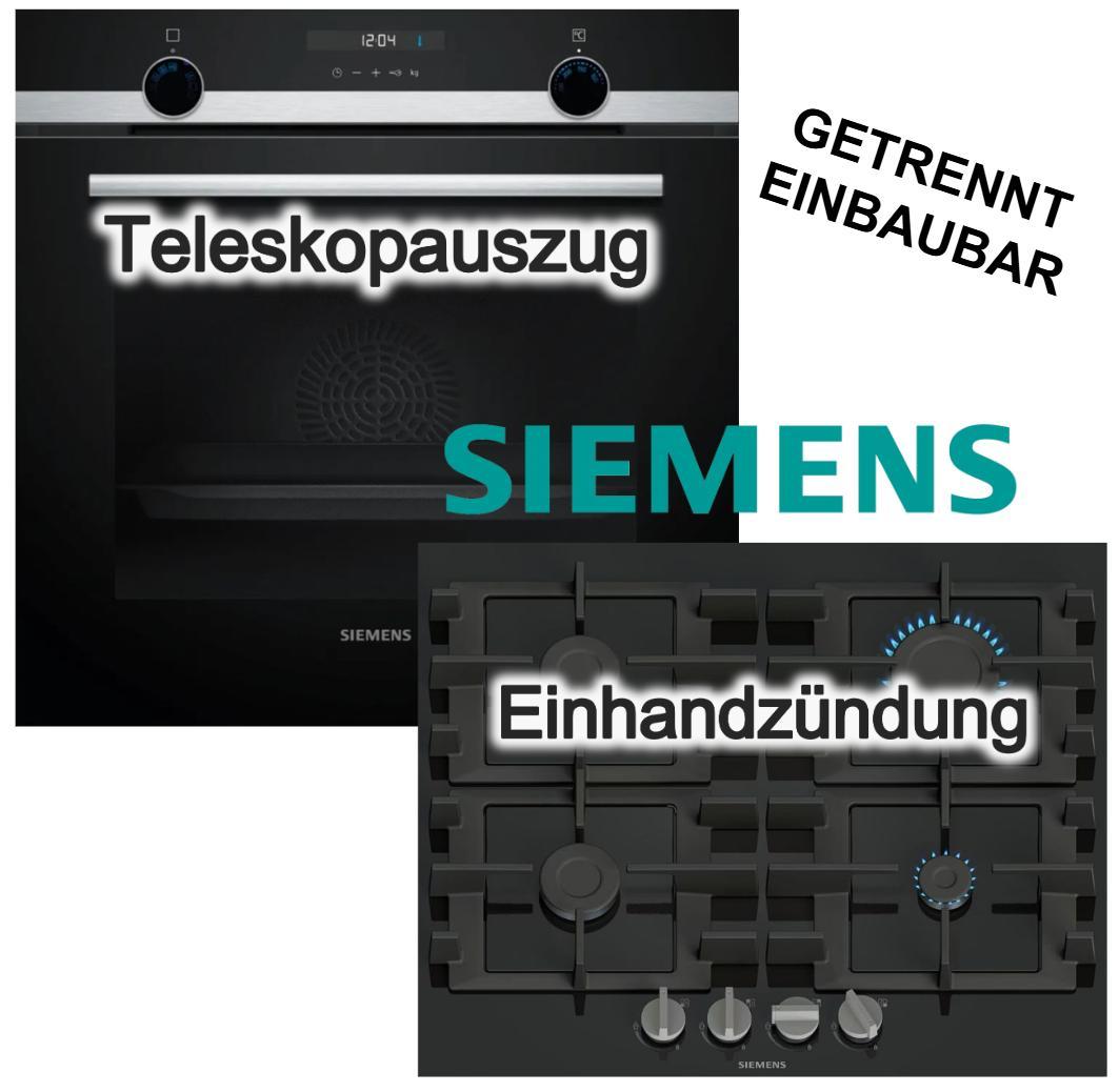 Herdset Siemens Backofen 3D Heißluft Hydrolyse Teleskopauszug Pizzastufe + Gaskochfeld mit Zündsicherung