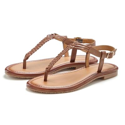 Zehentrenner VIVANCE "Sandalette, Sommerschuh, Sandale, Ledersandale", Damen, Gr. 36, braun (cognac), Obermaterial: 100% Schafsleder. Decksohle: 100% Schafsleder. Futter: 100% Schafsleder. Laufsohle: 100% Synthetik, Flechtoptik, geflochten,...