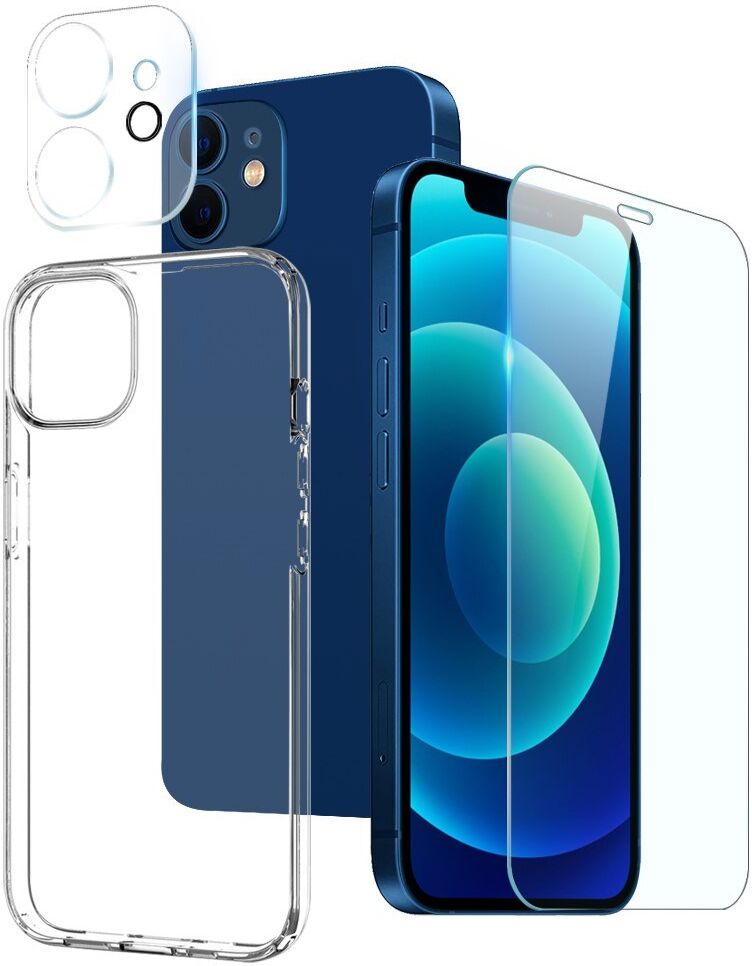 iPhone 12 NORTHJO 360° Protection Set inkl. Cover & Skærmbeskyttelse & Kameralinsebeskyttelse - Gennemsigtig
