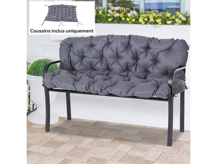 Outsunny Coussin Banc 2 Places 132x110cm Gris Confort