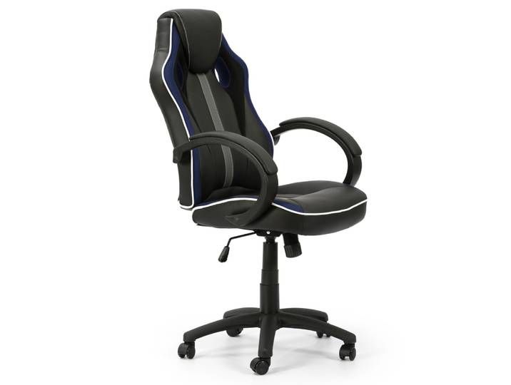 Fauteuil de bureau réglable/inclinable tapissé similicuir, noir/bleu