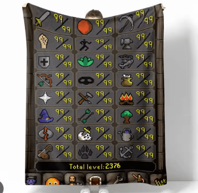 Inspire Curations OSRS Maxed 99 Skills Fleece Gaming Throw Blanket 4 150x200cm