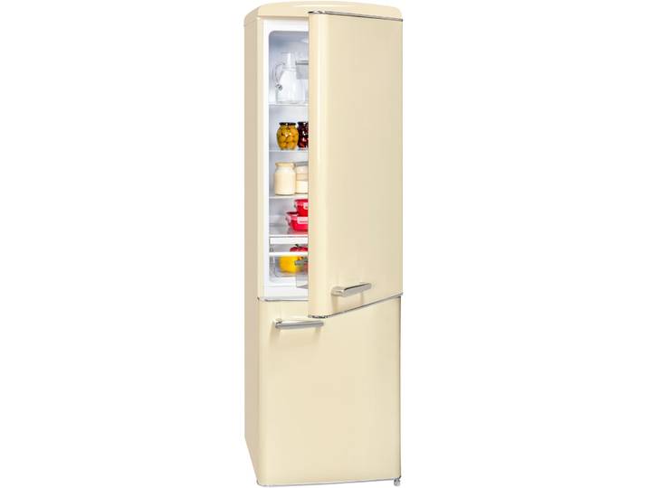 EXQUISIT Kühl-/Gefrierkombination RKGC250-70-H-160E , Energieeffizienz: E, beige (magnolienweiß), Rechtsanschlag, Kühlschränke, 244 L Volumen, 4 Sterne Gefrieren, Kühl-/Gefrierkombination