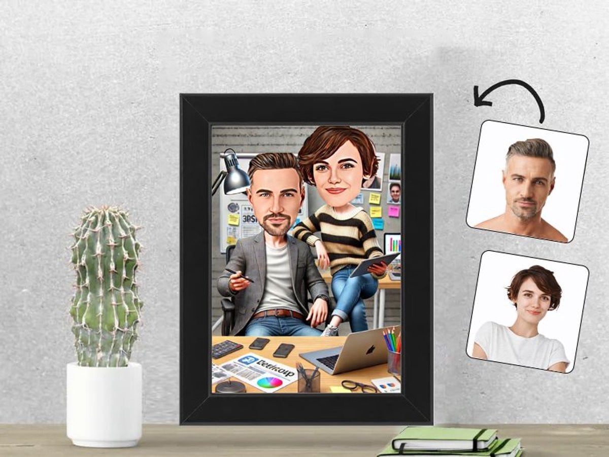 Gepersonaliseerde Karikatuur Fotolijst Tech-Startup Stel 13x18 cm