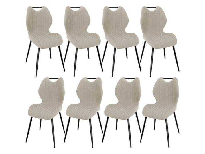 WAFTING Esszimmerstühle 8er Set, Gepolsterter Stuhl aus Stoff, Khaki Hohe Rückenlehne, Schwarz Lackierte Metallfüße, für Esszimmer, Schlafzimmer und Empfang