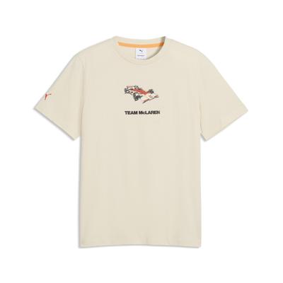 T-Shirt PUMA "McLAREN RACING Graphic T-Shirt Herren", Herren, Gr. L, beige (alpine snow weiß), Obermaterial: 100% Baumwolle. Rippe: 70% Baumwolle, 30% Polyester, clean, regular fit, Rundhals, Shirts T-Shirt