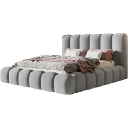 BETT 120x200 - Polsterbett mit Bettkasten und Metallrahmen - Modern Bett - Eleganter Jasmine-Stoff - Kollektion Nora Maxi - Grau
