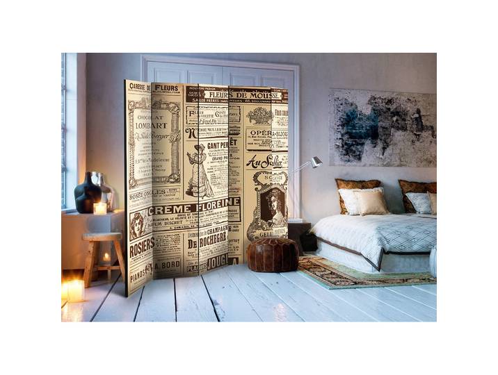 Paravent Vintage Magazines Fleece Beige 225 x 172 x 3cm