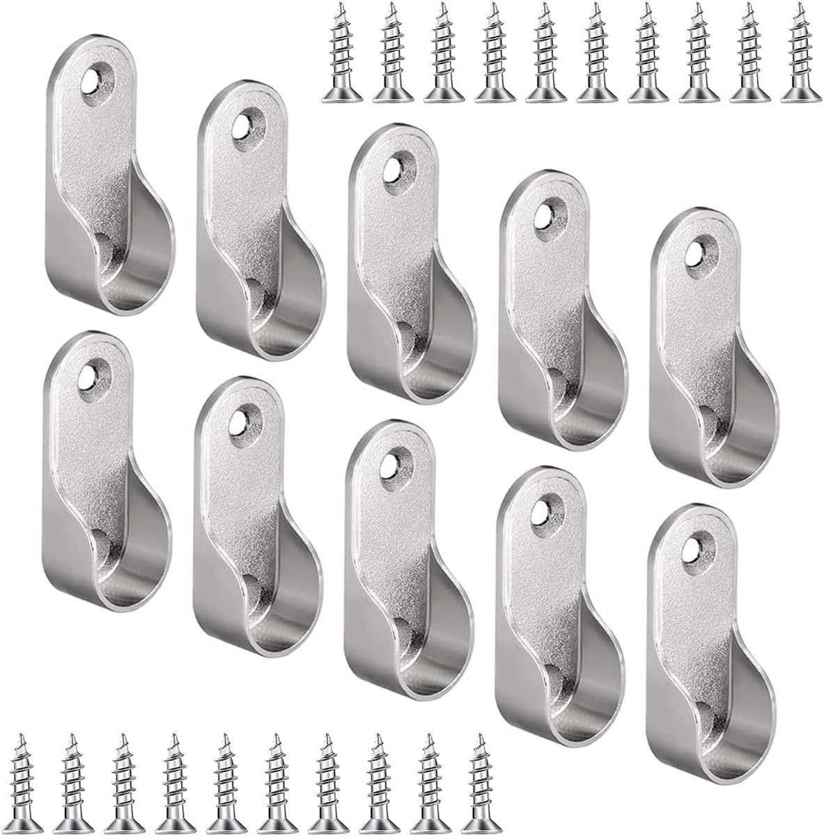 Set van 10 Zamak verchroomde kledingroedehouders voor in de slaapkamer, badkamer of keuken