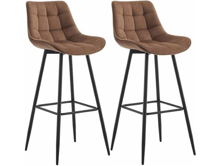 CLP 2er Set Barhocker Dartford I Gepolsterter Barstuhl I Metall-Gestell, Farbe: braun, Material: Samt