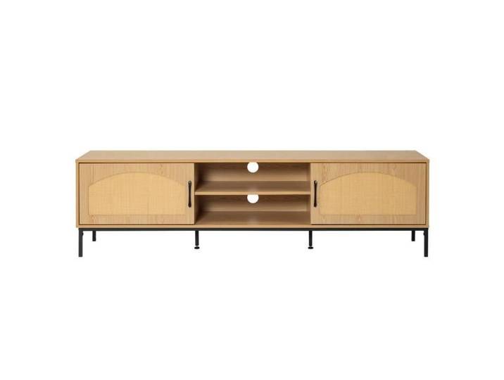 Nagato - meuble tv - cannage et effet bois - 2 portes et 2 niches -180 cm - Bois / Noir