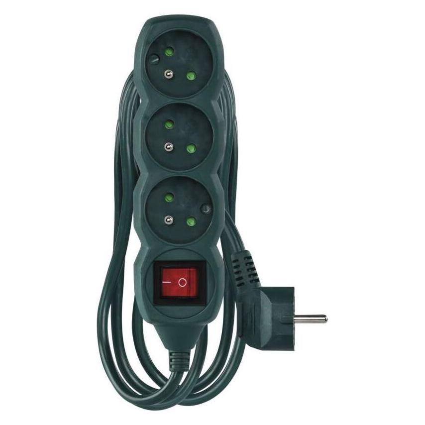 Emos Prodlužovací kabel 3 m / 3 zásuvky / s vypínačem / zelený / PVC / 1,5 mm2 (3 m) (43038023)