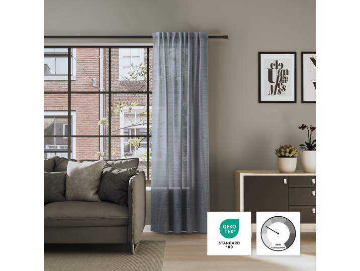 Vorhang NEUTEX FOR YOU ALLEY-ECO , blau (marineblau), B:142cm H:245cm, Jacquard, Polyester, Gardinen, Vorhang, Halbtransparentes Streifendesign