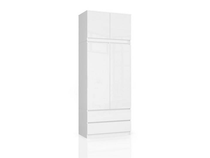 Akord Kleiderschrank Weiß, Weißglanz 90x51x234 cm, Weiß, Weiß Hochglanz, 6 Fächer, Rechteckig, 90x234x51 cm, Schlafzimmer, Kleiderschränke