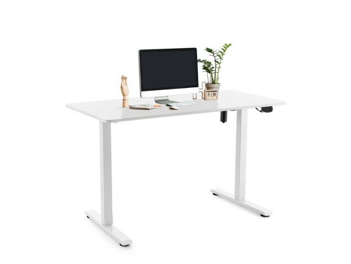 Bureau réglable en hauteur électriquement - hjh OFFICE - Worktime - Blanc - Panneau MDF cadre en acier