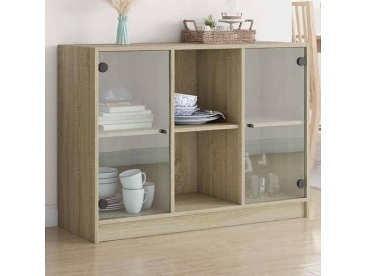 KFPOERTFGD Sideboard Sonoma-Eiche 102x37x75,5 cm Anrichte Holzwerkstoff 6 Fächer, Mit Türen, Stabiler Stand, Modernes Design