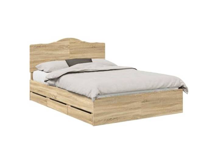 PUGYNBK Bettrahmen Sonoma Eiche 150 x 200 cm Ingenieur Holz Mit versteckten Schubladen, festen Leisten, einfache Montage, modernes Design