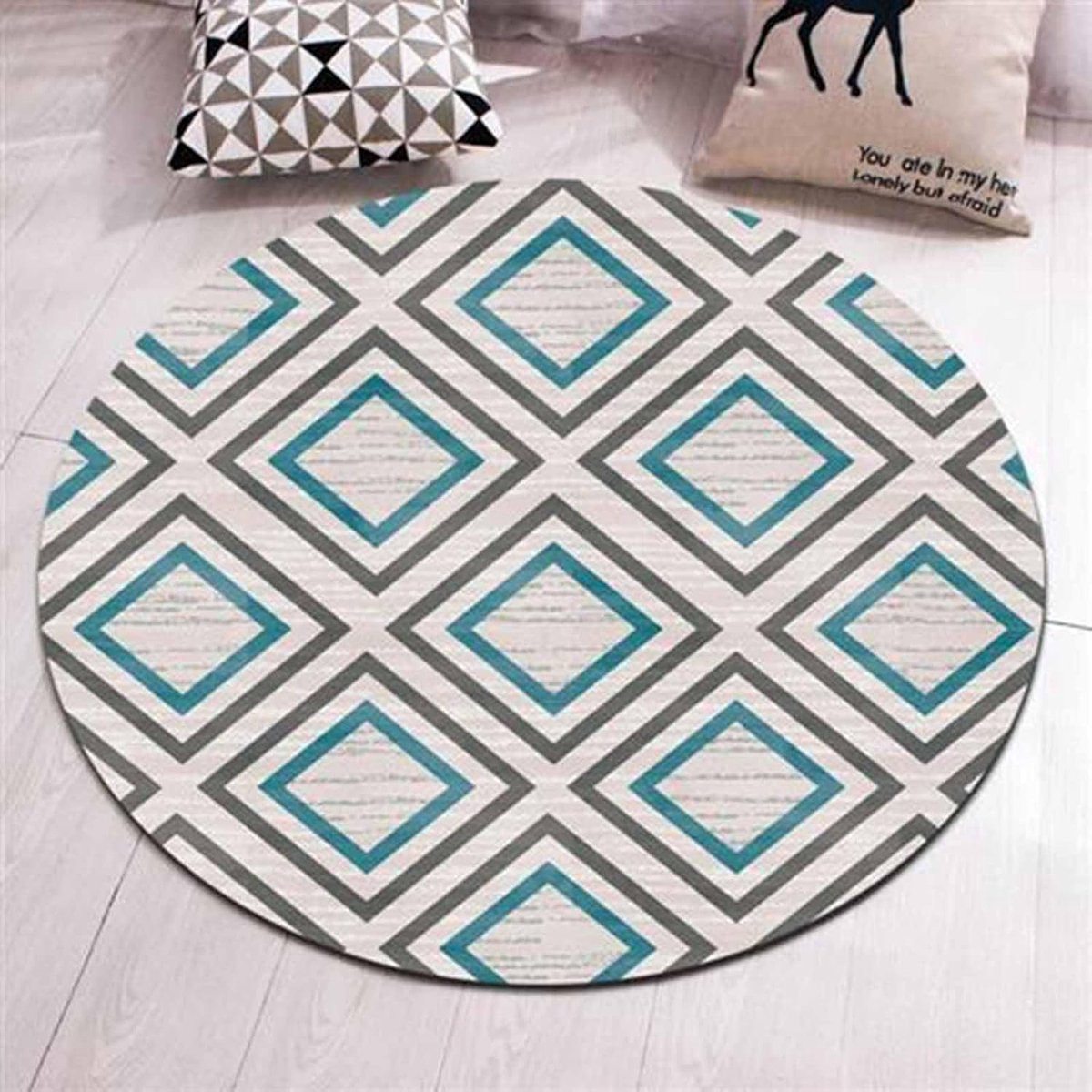 Modern Rond Vloerkleed met Antislip - Zwart Grijs