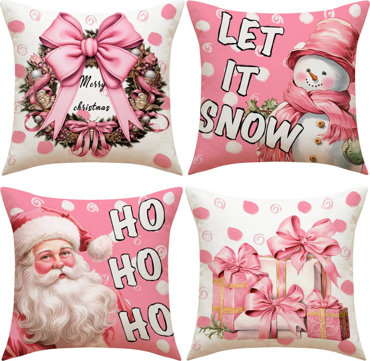 Set van 4 linnen kussenhoesjes met kerstthema