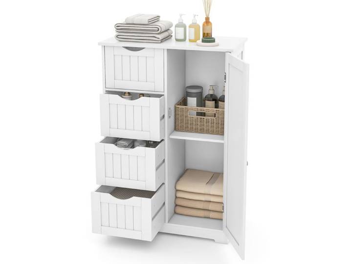 GIANTEX Meuble de Salle de Bain Commode à 4 Tiroirs Étagères Réglables Armoire à Porte 56x30 5x81cm pour Salon Chambre Blanc