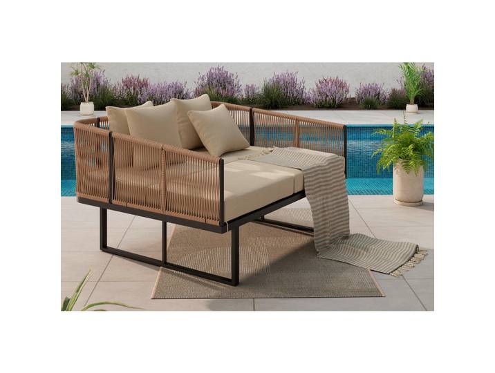 Ambia Garden Sonneninsel, Schwarz, Creme, Kunststoff, 160x120x84 cm, Gartenmöbel, Loungemöbel, Sonneninseln