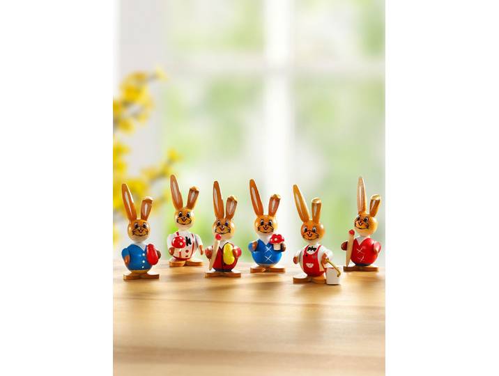 Hasen aus Holz, 6er-Set, Bunt, Hasen-Figuren