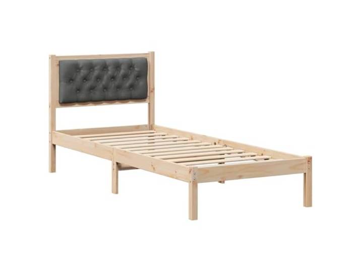 PUGYNBK Bettgestell aus Kiefernholz, massiv, 90 x 200 cm, Kopfteil dunkelgrau