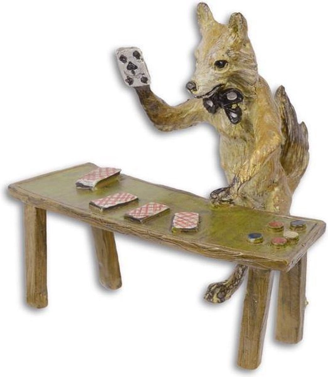 Bronzen beeld Vos sculptuur voor op tafel, Hoogte: 9,4 cm