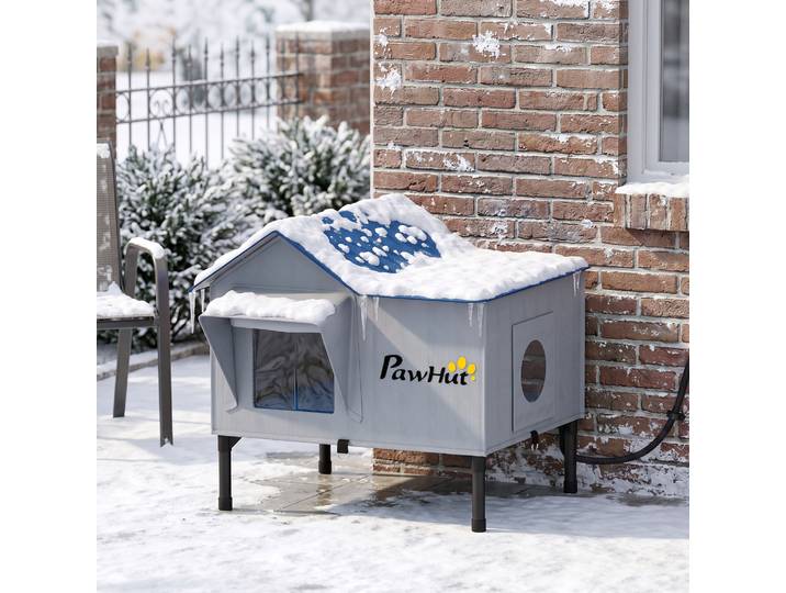 PawHut Niche Chauffante Extérieur Surélevée 51x41x55cm Gris