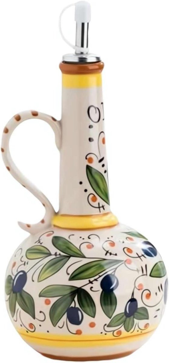 Handgeschilderde Keramische Olijfolie Fles - Multicolor - 700ml