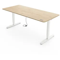 Yaasa Desk Pro, 200x80 cm, Eiche hell/Weiß - Sitz-Steh-Schreibtisch für ergonomisches Arbeiten