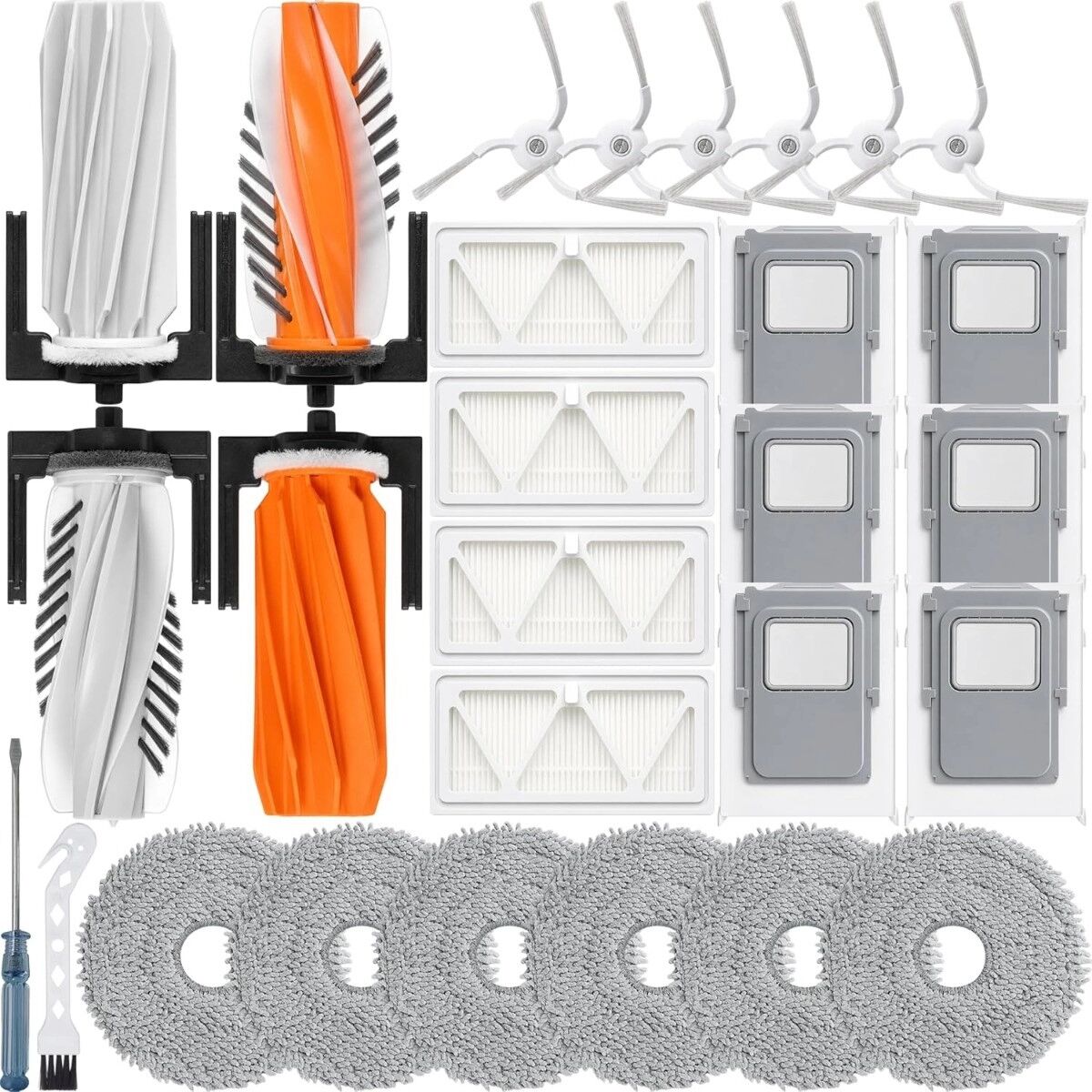 INF Ersatz-Zubehörset für Saugroboter kompatibel mit DJI Romo A, Romo P und Romo – 4 Hauptbürsten, 4 Filter, 6 Wischpads, 6