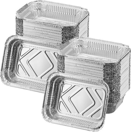 Set van 100 zilveren aluminium barbecue bakplaten, 18,5 x 13 cm