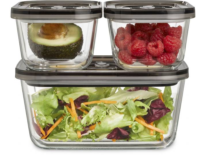 CASO Vakuumbehälter 1177 VacuBoxx Eco-Set , transparent, Lebensmittelaufbewahrungsbehälter, 3 Glasbehälter mit Kunststoffdeckel, Vakuumbehälter